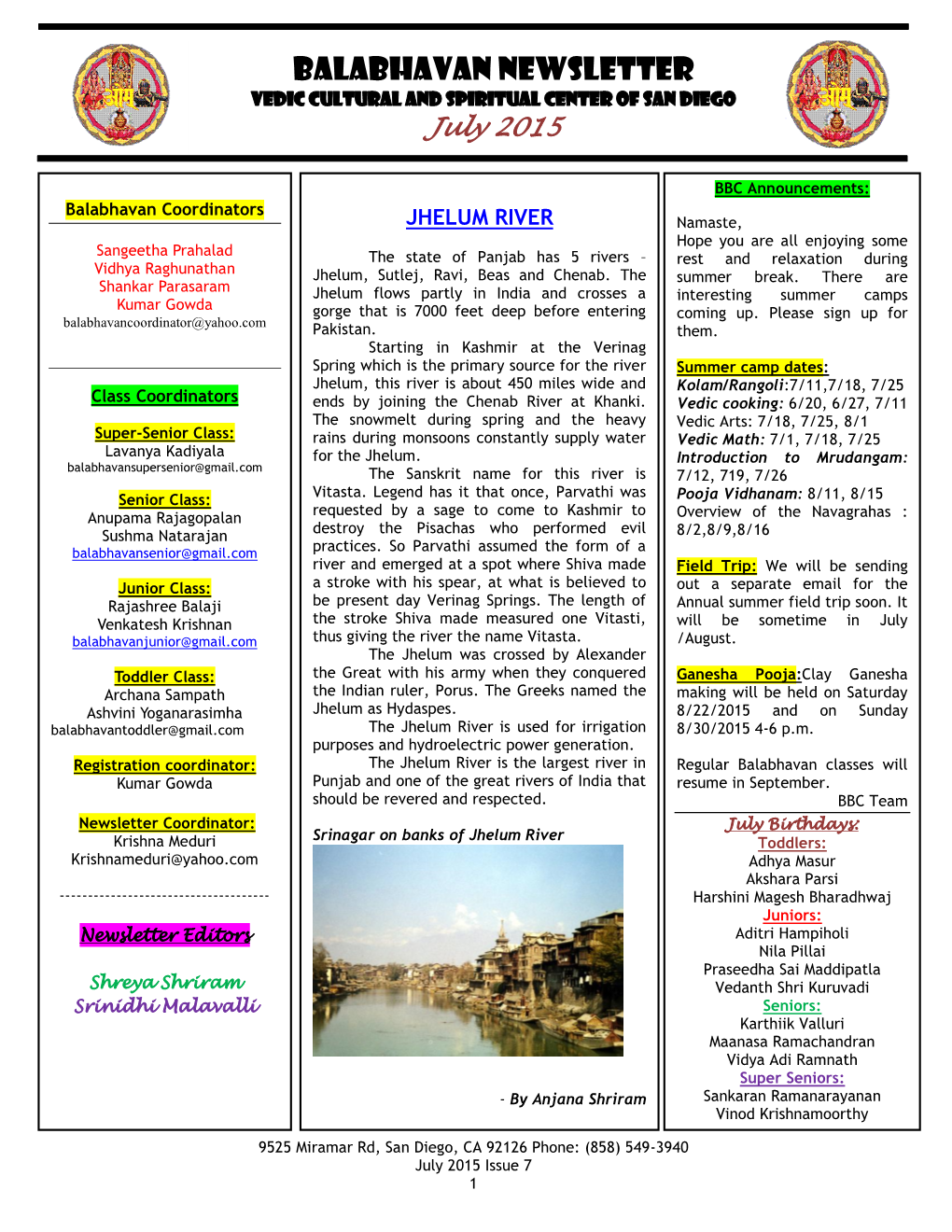 Balabhavan Classes Will Kumar Gowda Punjab and One of the Great Rivers of India That Resume in September