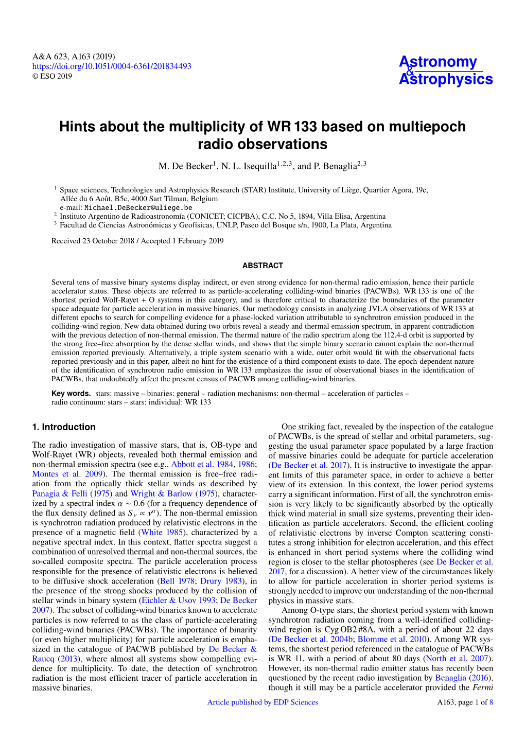 Hints About the Multiplicity of WR 133 Based on Multiepoch Radio Observations M