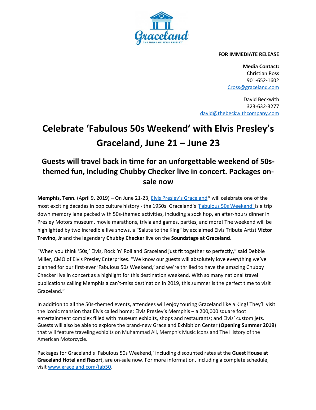 Celebrate Fabulous 50S Weekend with Elvis Presley's Graceland, June 21-23