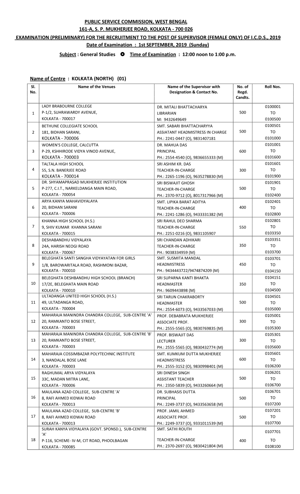 Public Service Commission, West Bengal 161-A, S. P. Mukherjee Road, Kolkata