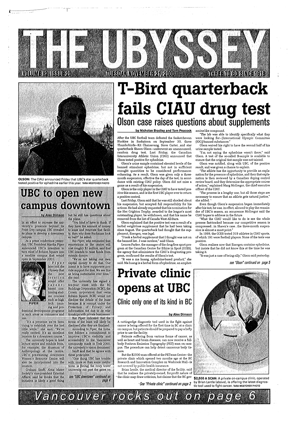 T-Bird Quarterback Fails CIAU Drug Test Olson Case Raises Questions About Supplements by Nicholas Bradley and Tom Peacock Amine-Like Compound