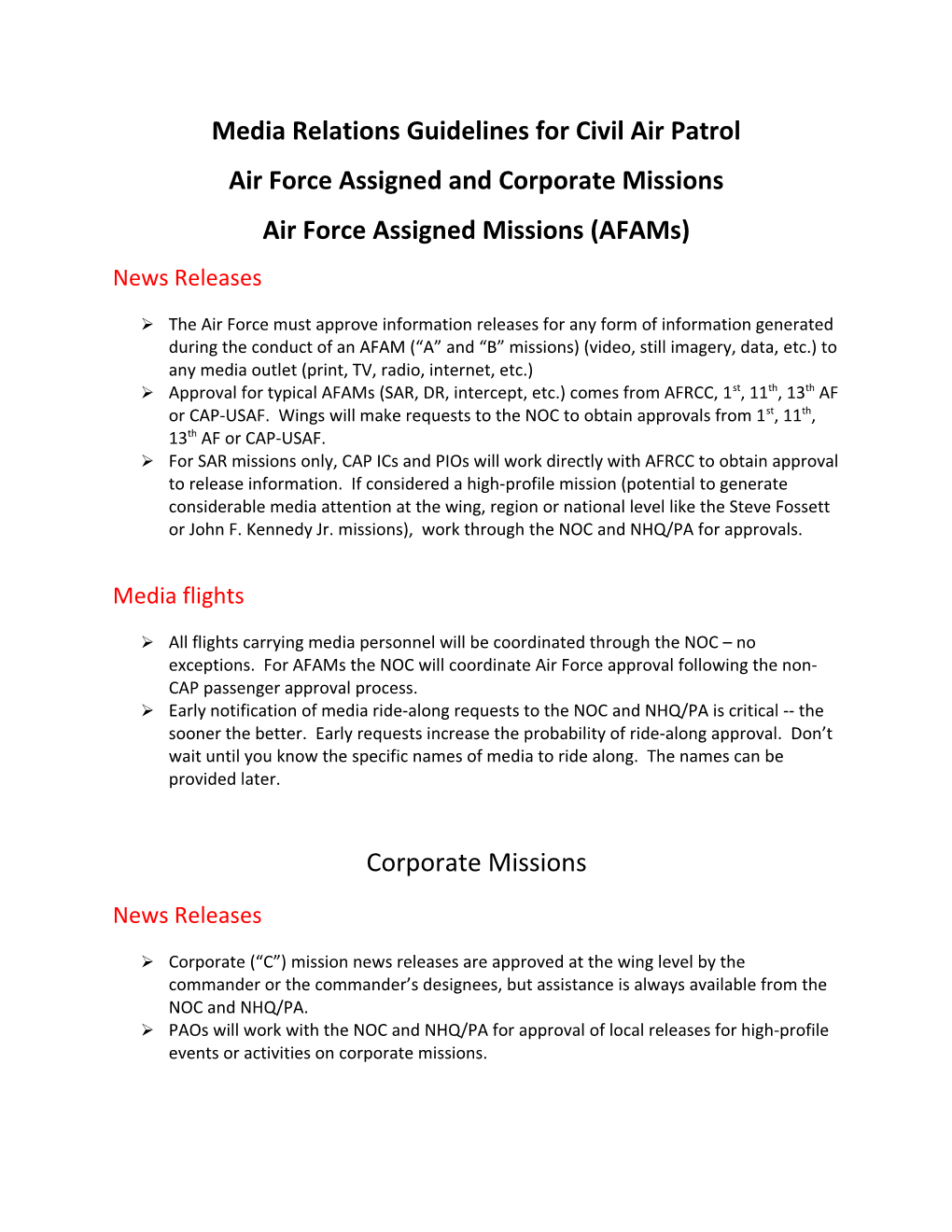 Media Relations Guidelines for Civil Air Patrol