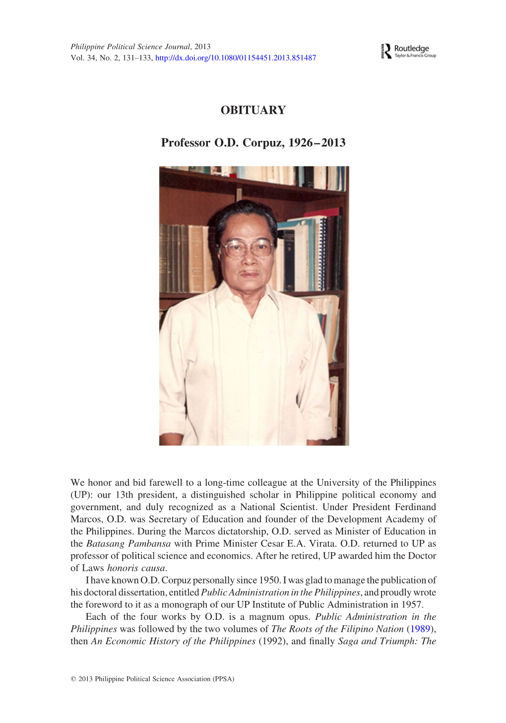 OBITUARY Professor O.D. Corpuz, 1926–2013