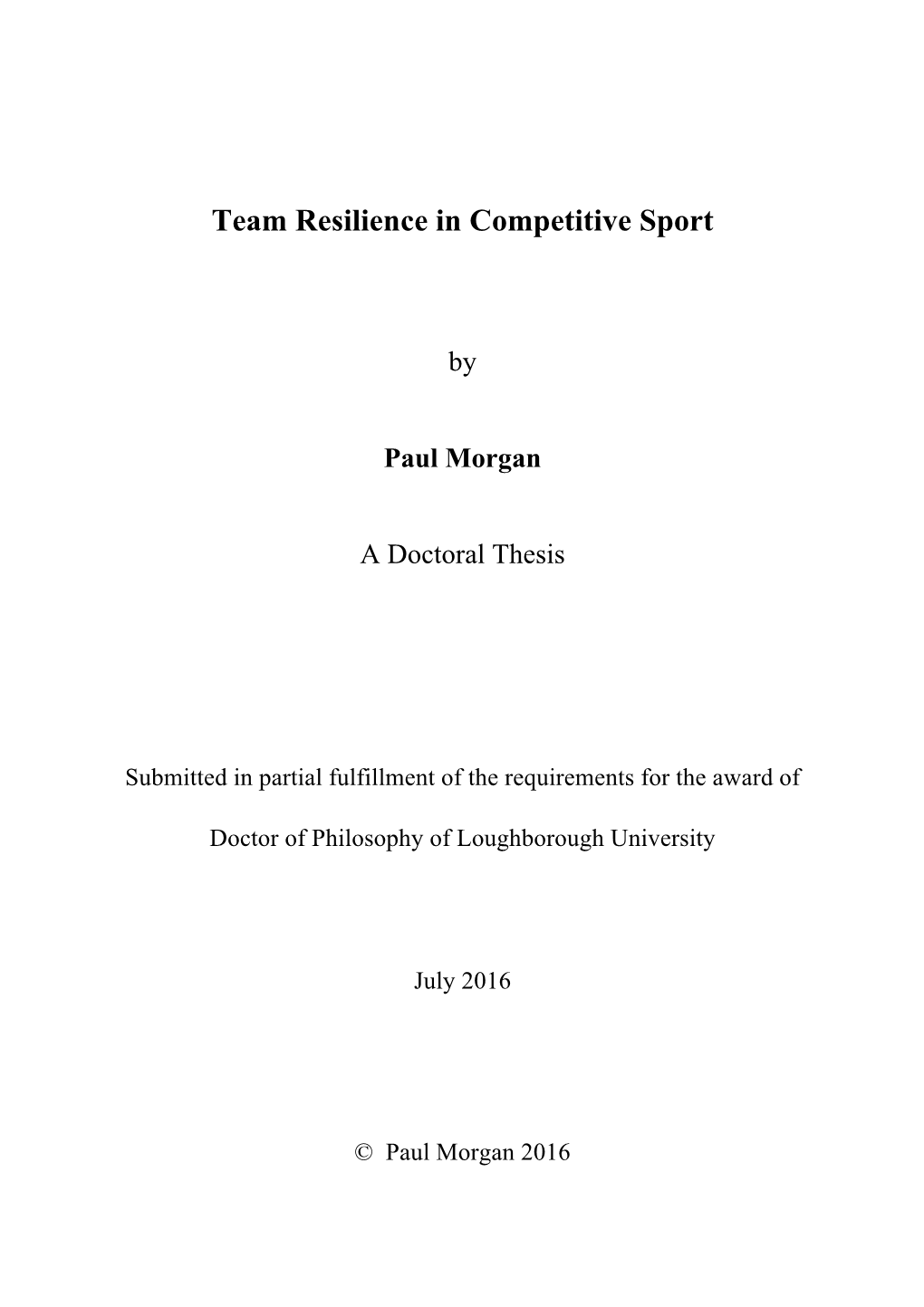 Team Resilience in Competitive Sport