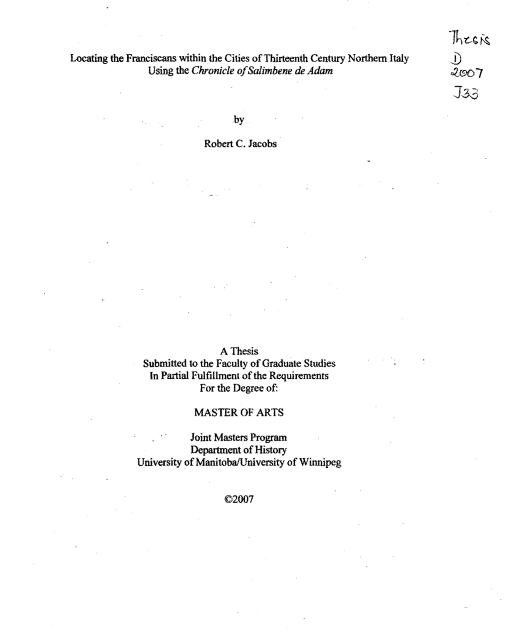 Locating the Franciscans Within the Cities of Thirteenth Century Northern Italy Using the Chronicle Ofsalimbene De Adam