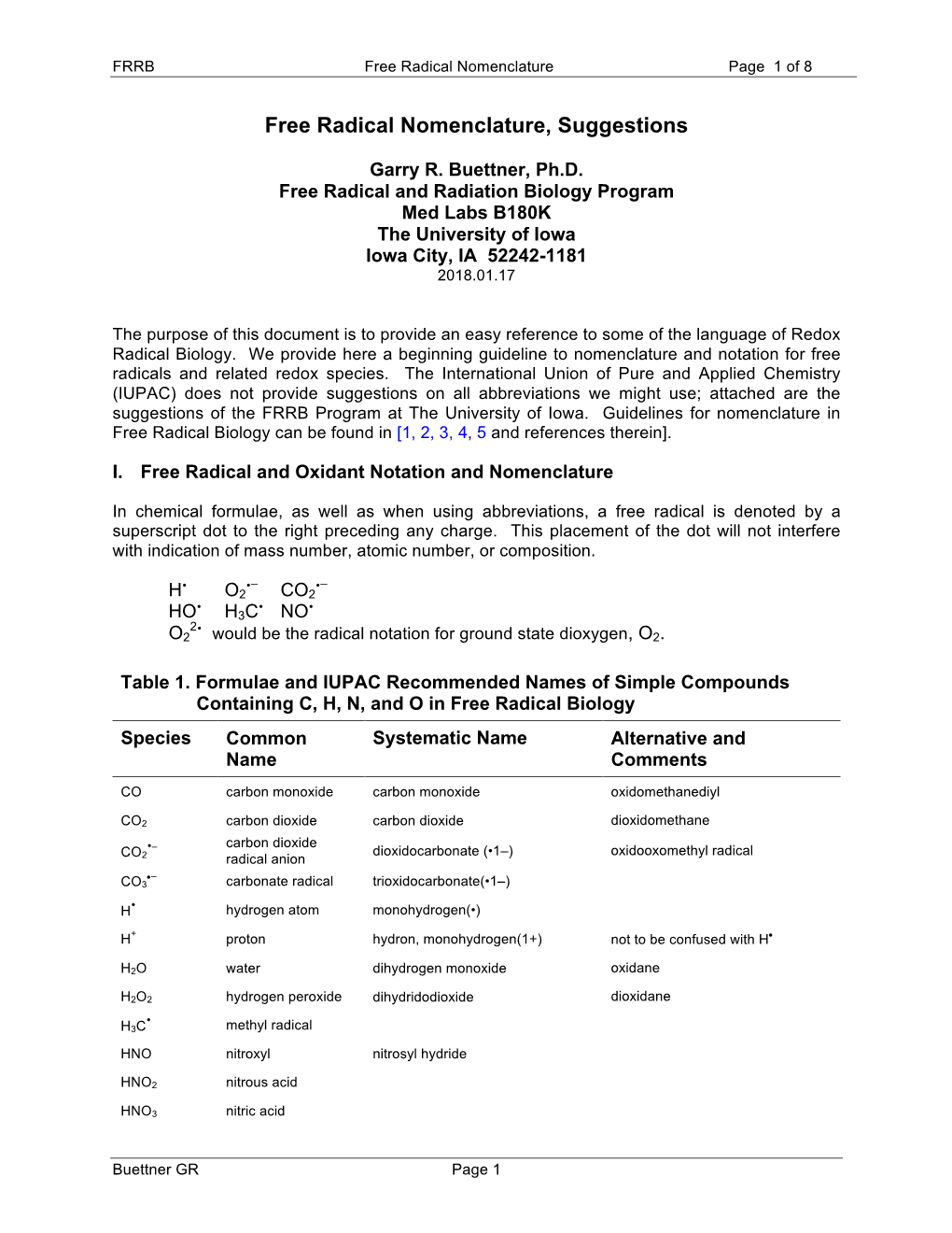 Free Radical Nomenclature, Suggestions