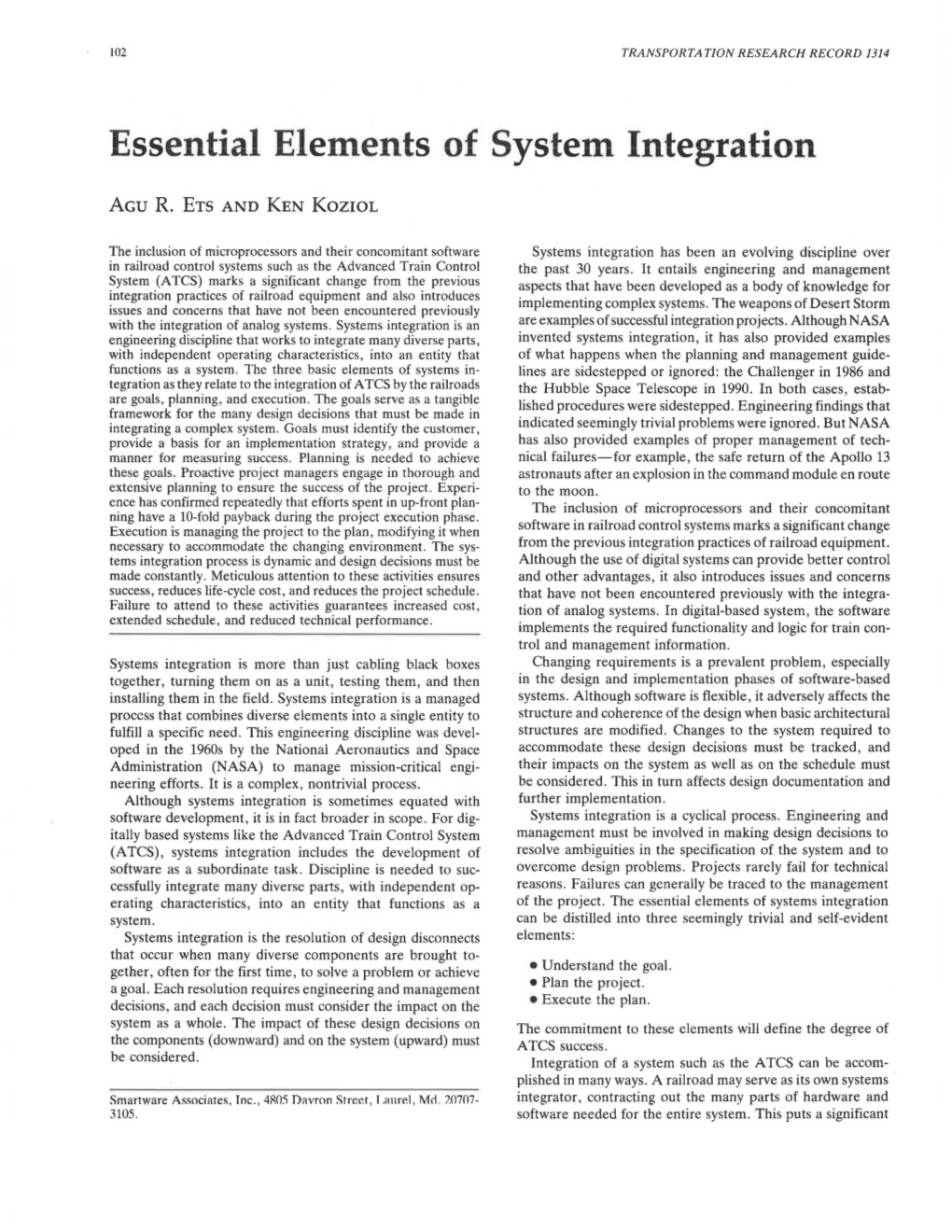 Essential Elements of System Integration