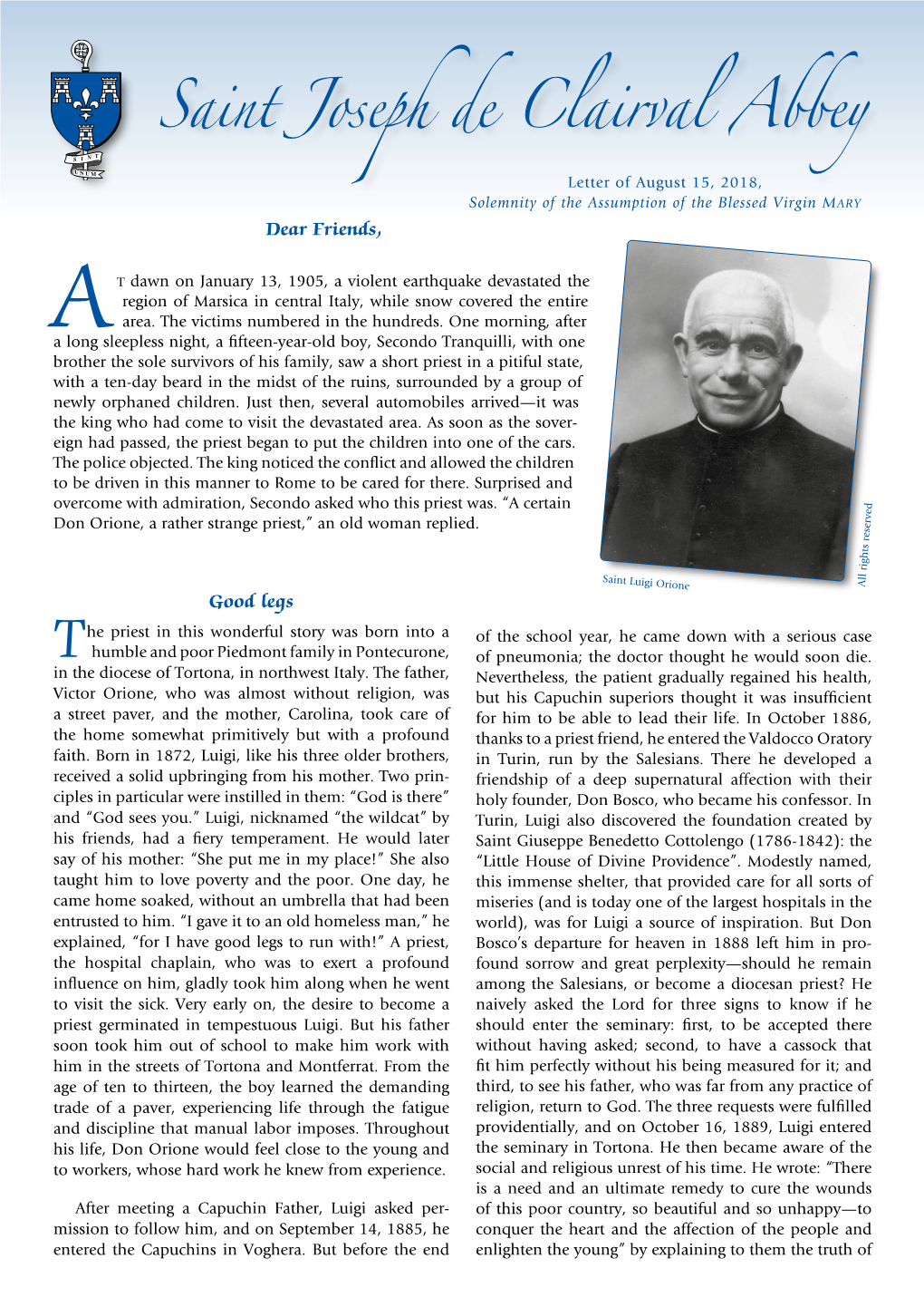 Saint Joseph De Clairval Abbey Newsletter (Free of Charge), Contact the Abbey