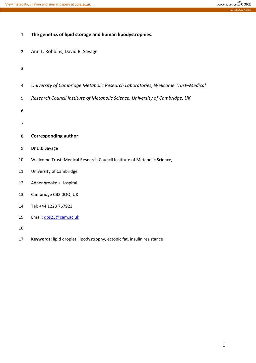 The Genetics of Lipid Storage and Human Lipodystrophies. Ann L