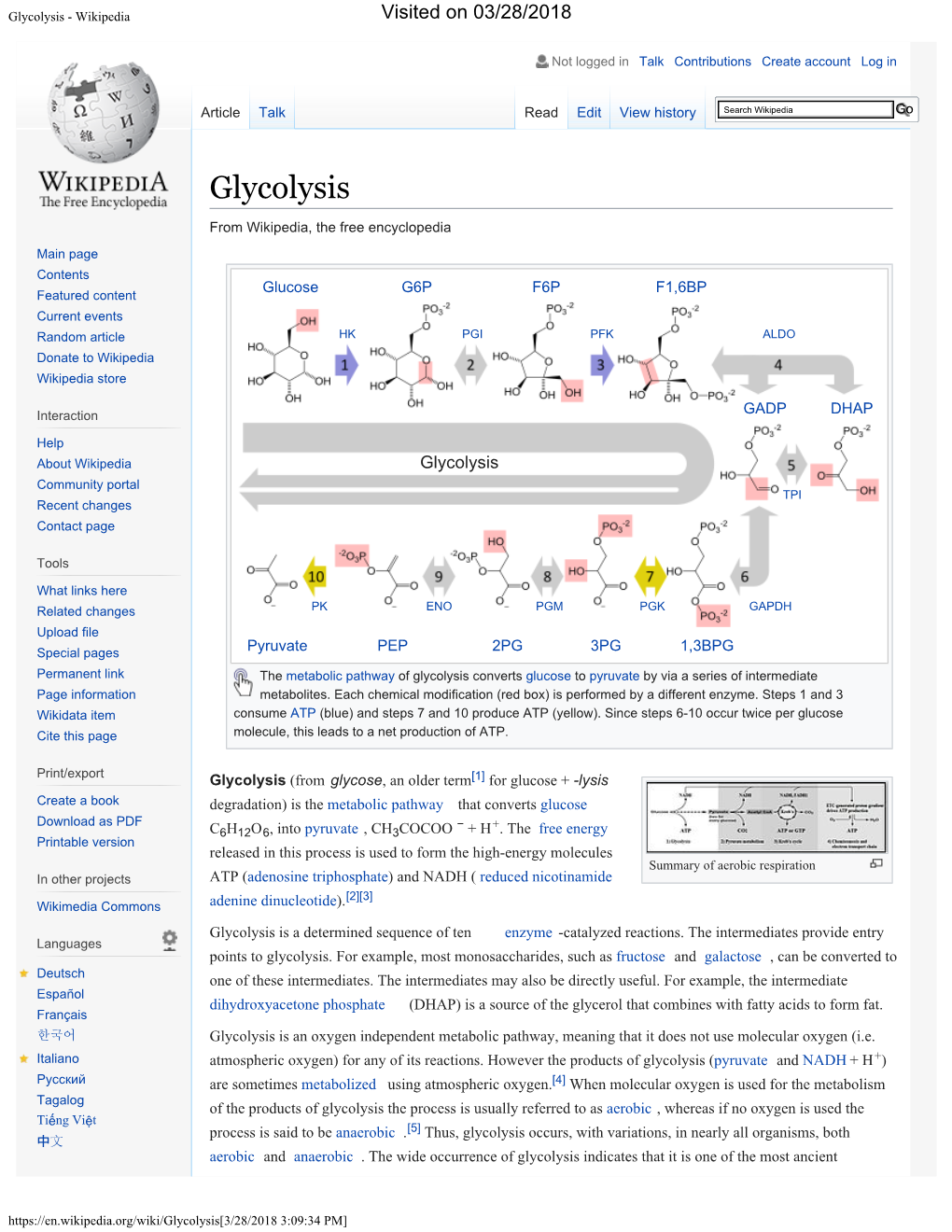 Glycolysis - Wikipedia Visited on 03/28/2018