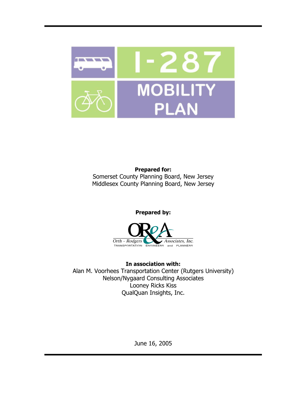 I-287 Mobility Plan Page I TABLE of CONTENTS 1.0 EXECUTIVE SUMMARY