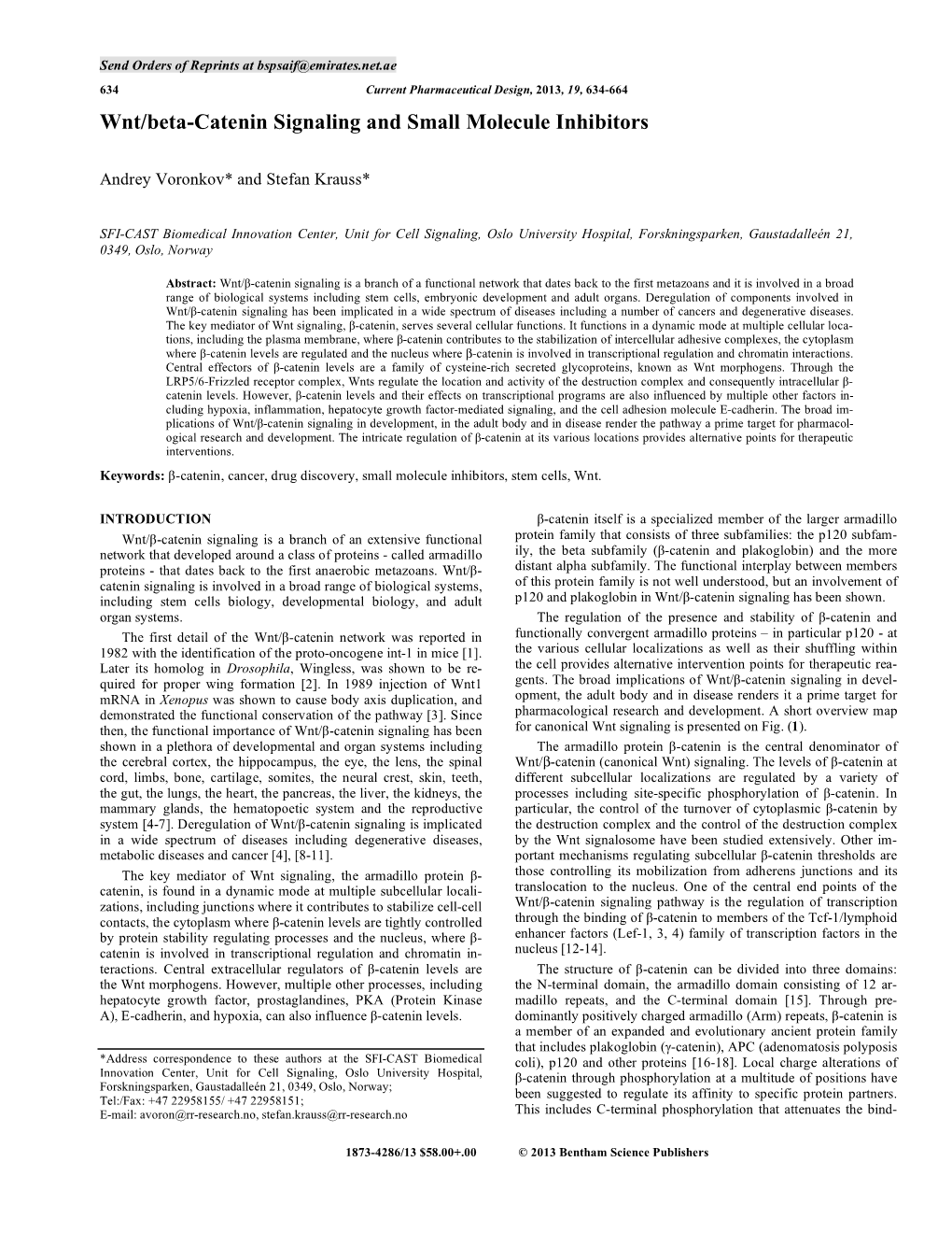 Wnt/Beta-Catenin Signaling and Small Molecule Inhibitors