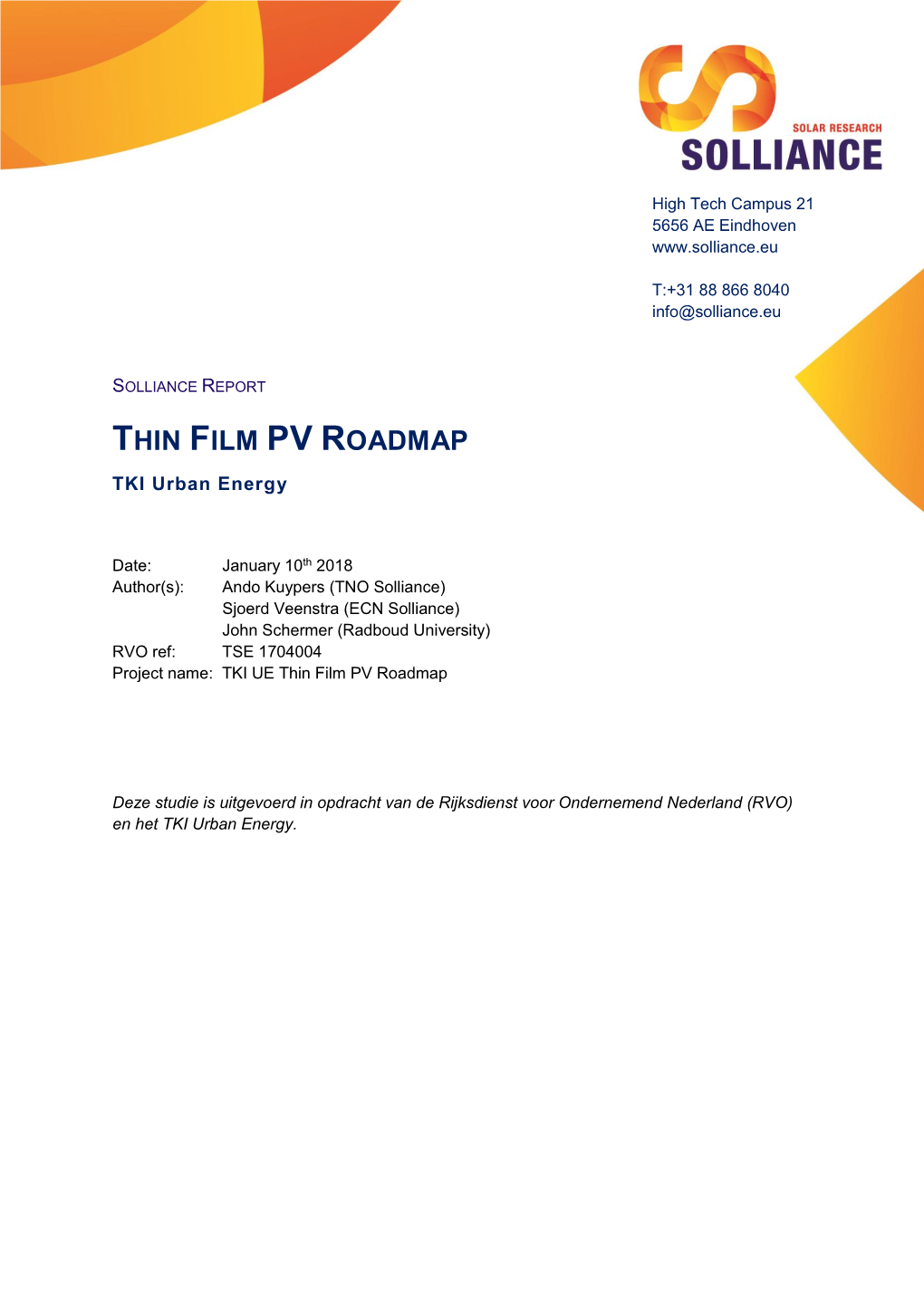 THIN FILM PV ROADMAP TKI Urban Energy