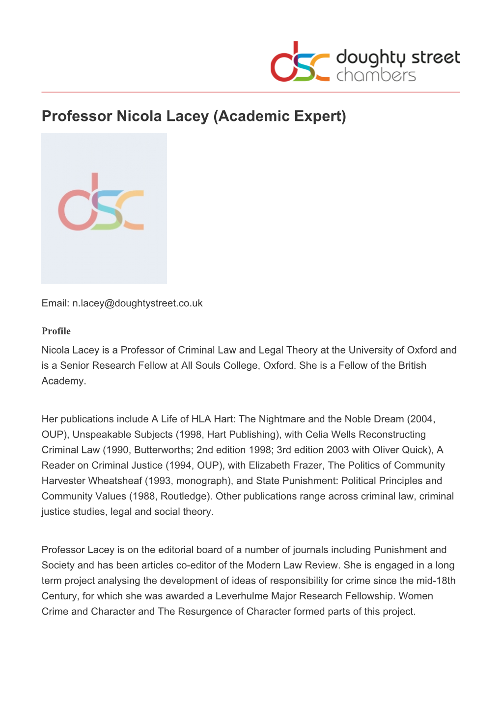 Professor Nicola Lacey (Academic Expert)