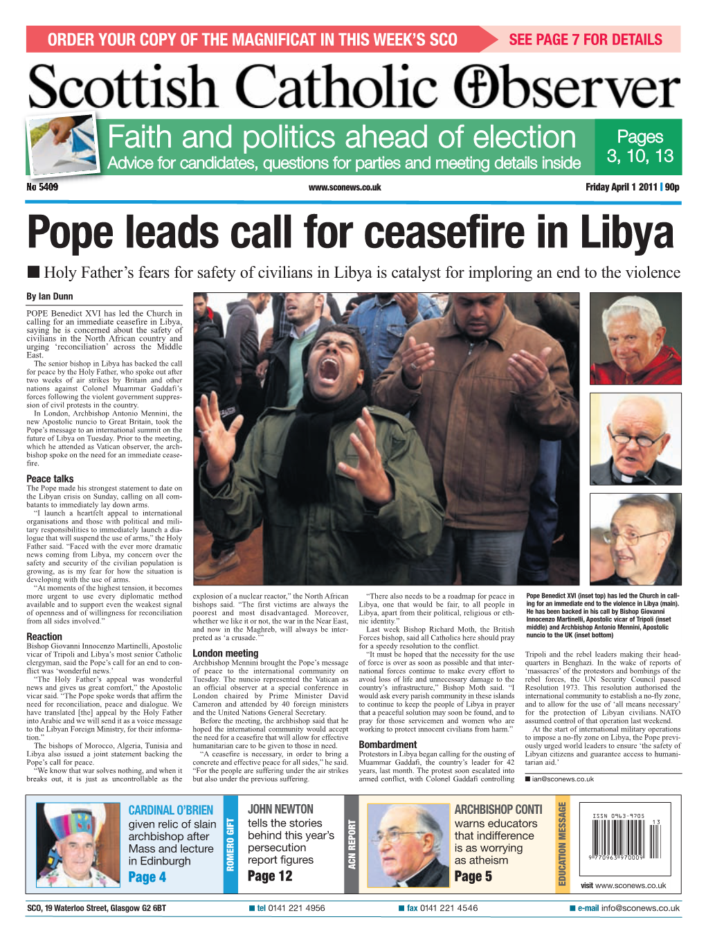 Pope Leads Call for Ceasefire in Libya � Holy Father’S Fears for Safety of Civilians in Libya Is Catalyst for Imploring an End to the Violence