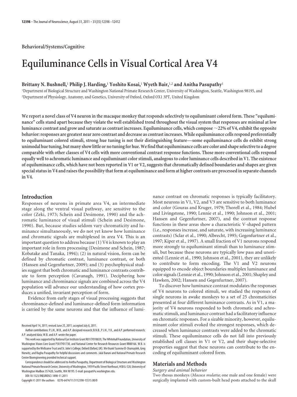 Equiluminance Cells in Visual Cortical Area V4