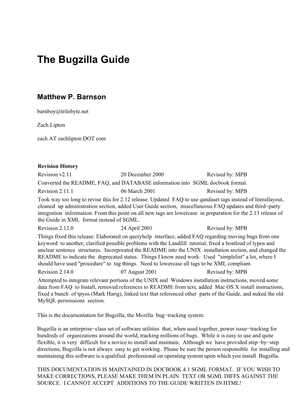 The Bugzilla Guide