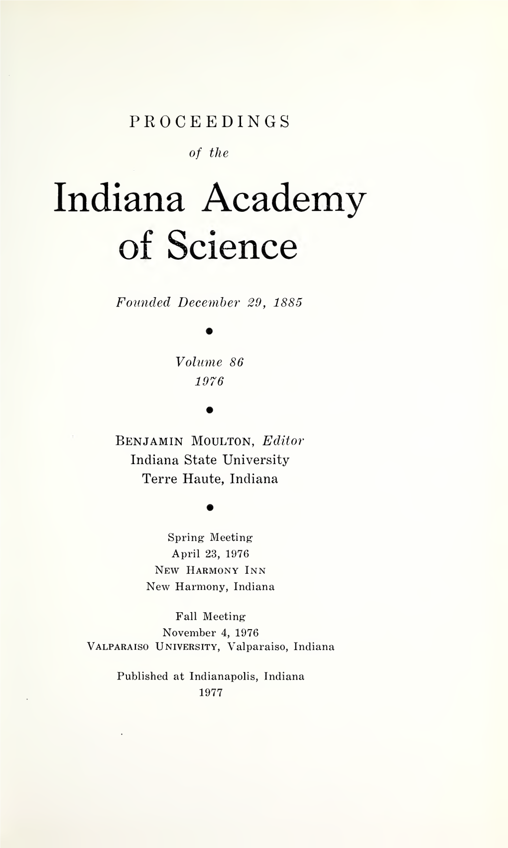 Proceedings of the Indiana Academy of Science