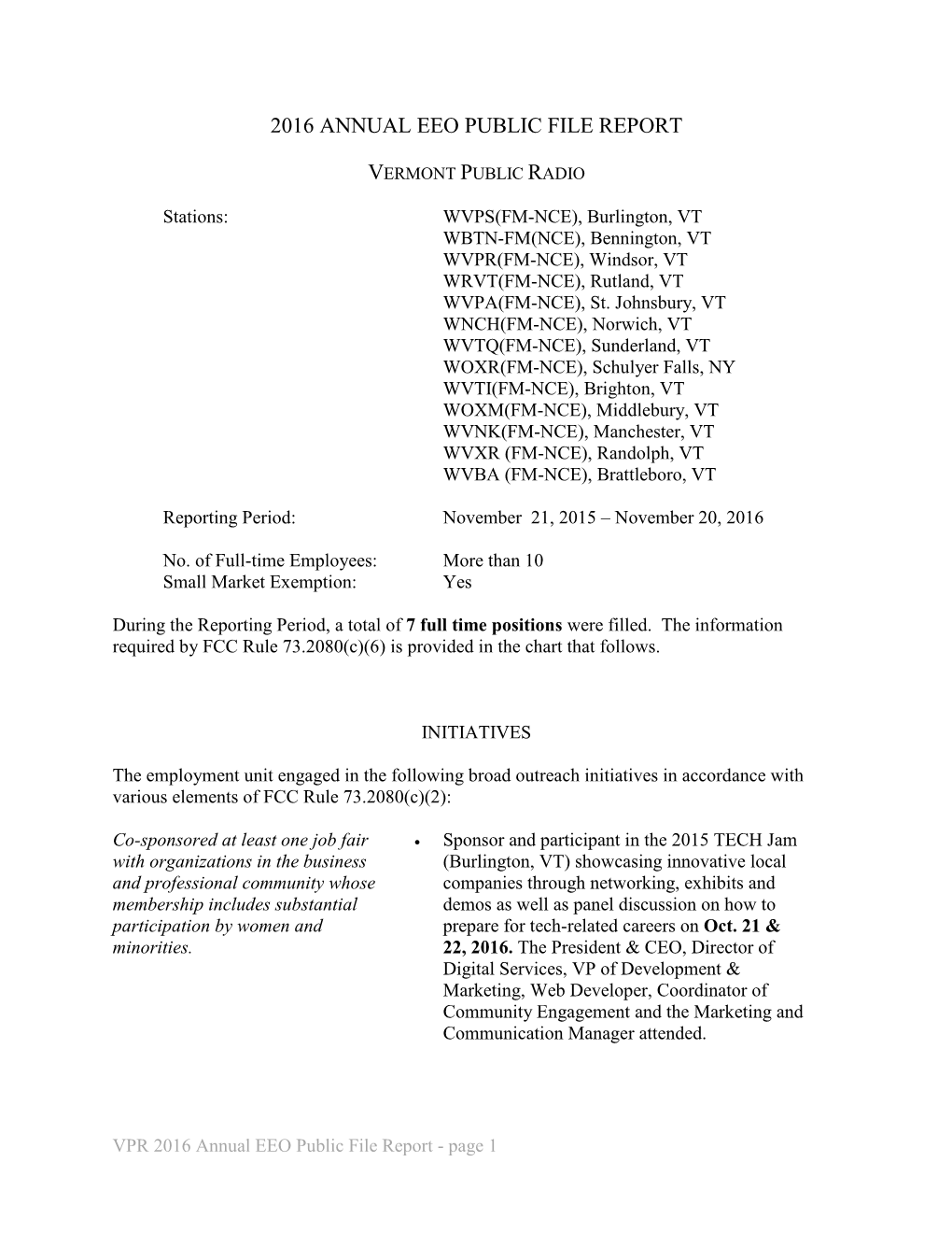 2016 Annual Eeo Public File Report