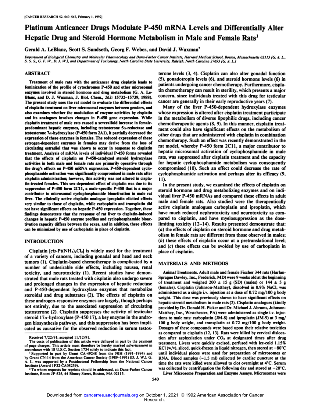 Platinum Anticancer Drugs Modulate P-450 Mrna Levels and Differentially Alter Hepatic Drug and Steroid Hormone Metabolism in Male and Female Rats1