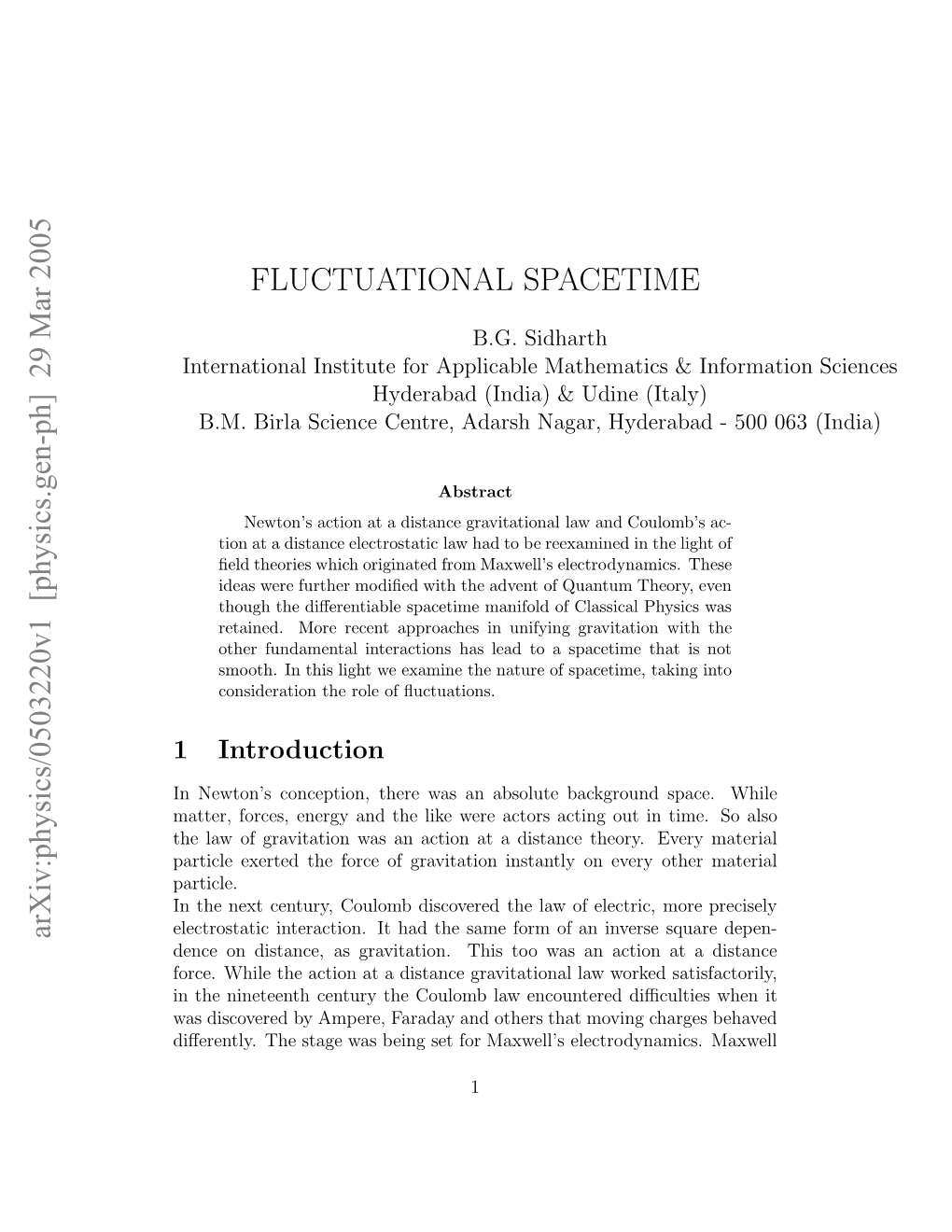 [Physics.Gen-Ph] 29 Mar 2005 FLUCTUATIONAL SPACETIME