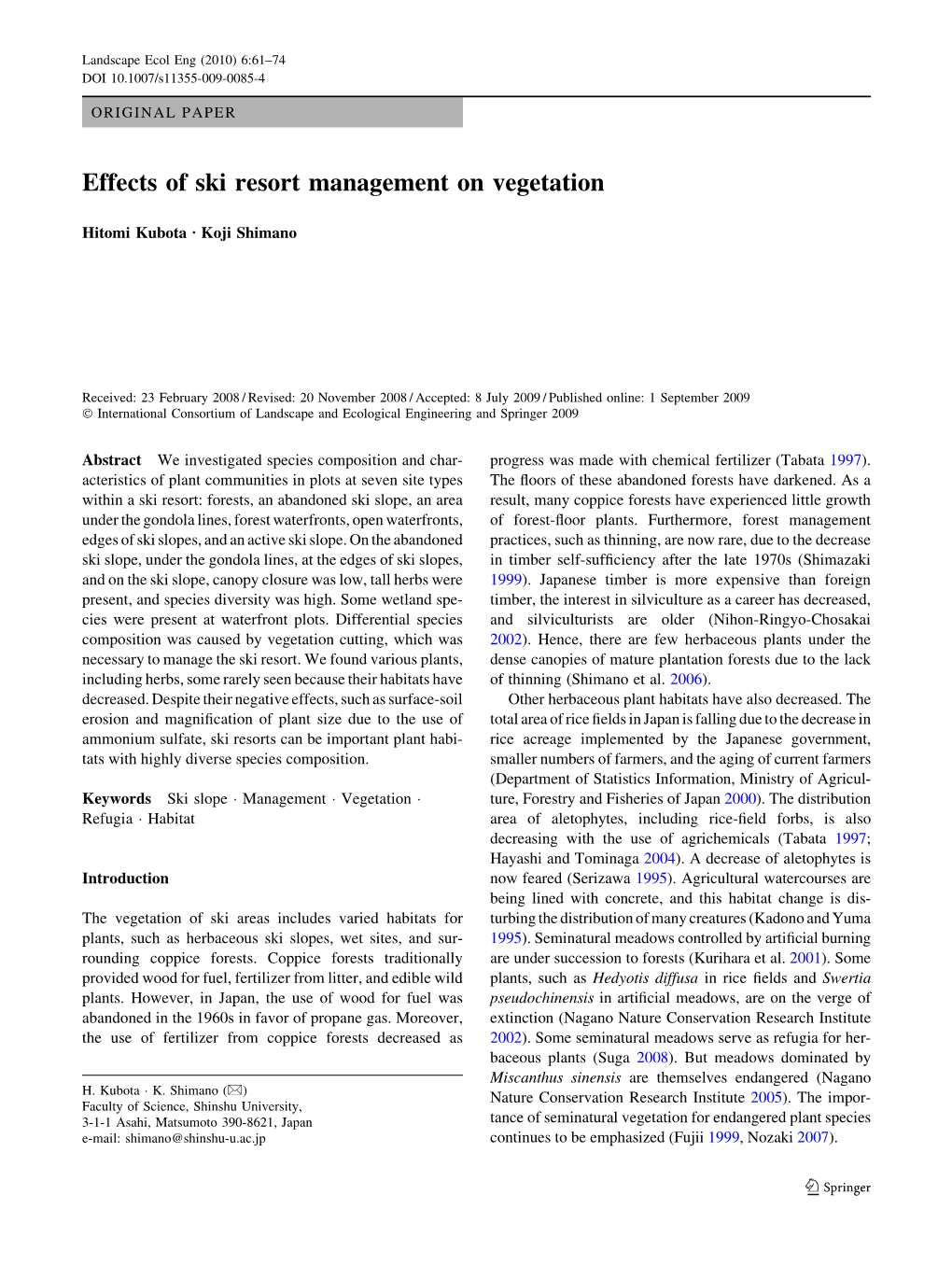 Effects of Ski Resort Management on Vegetation