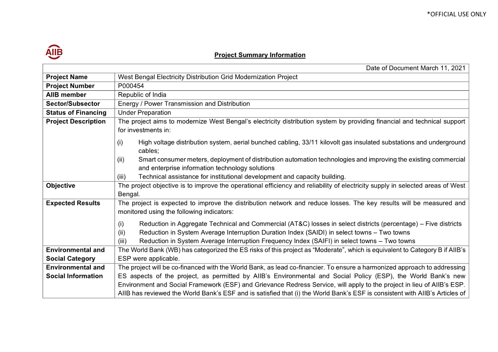 Project Summary Information