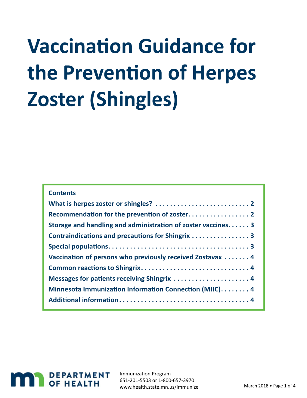 Vaccination Guidance for the Prevention of Herpes Zoster (Shingles)