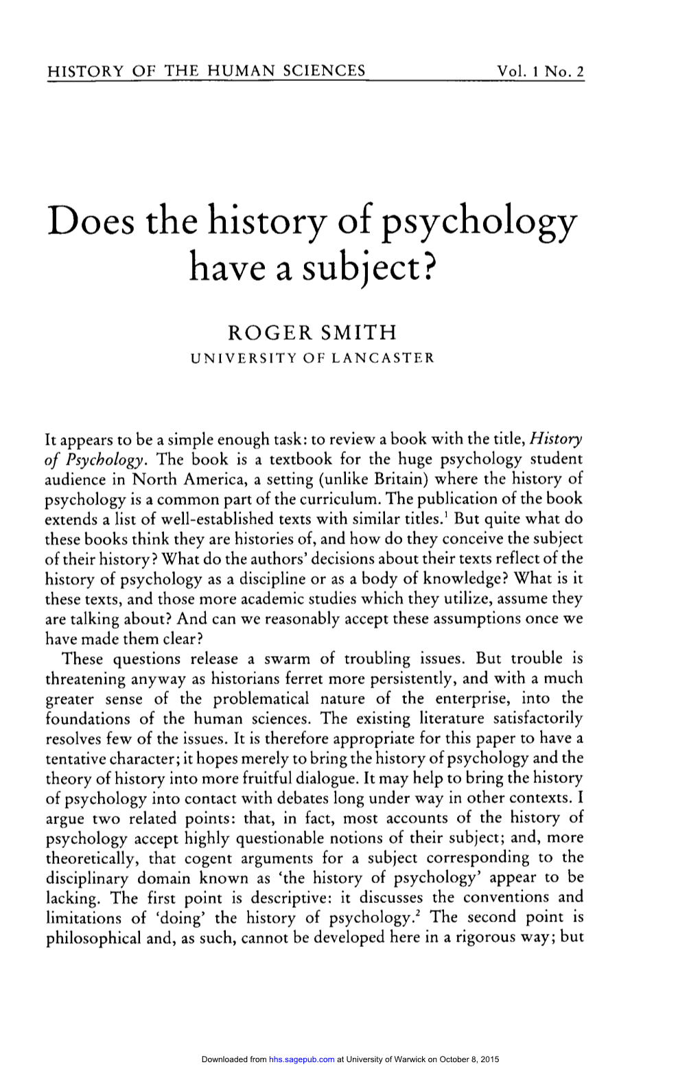 Does the History of Psychology Have a Subject?