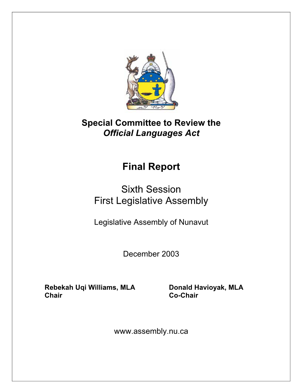 Final Report Sixth Session First Legislative Assembly