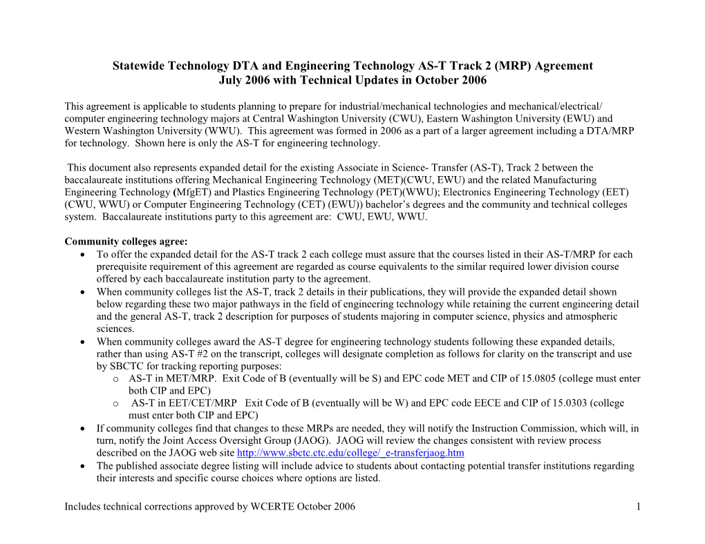 MRP) Agreement July 2006 with Technical Updates in October 2006