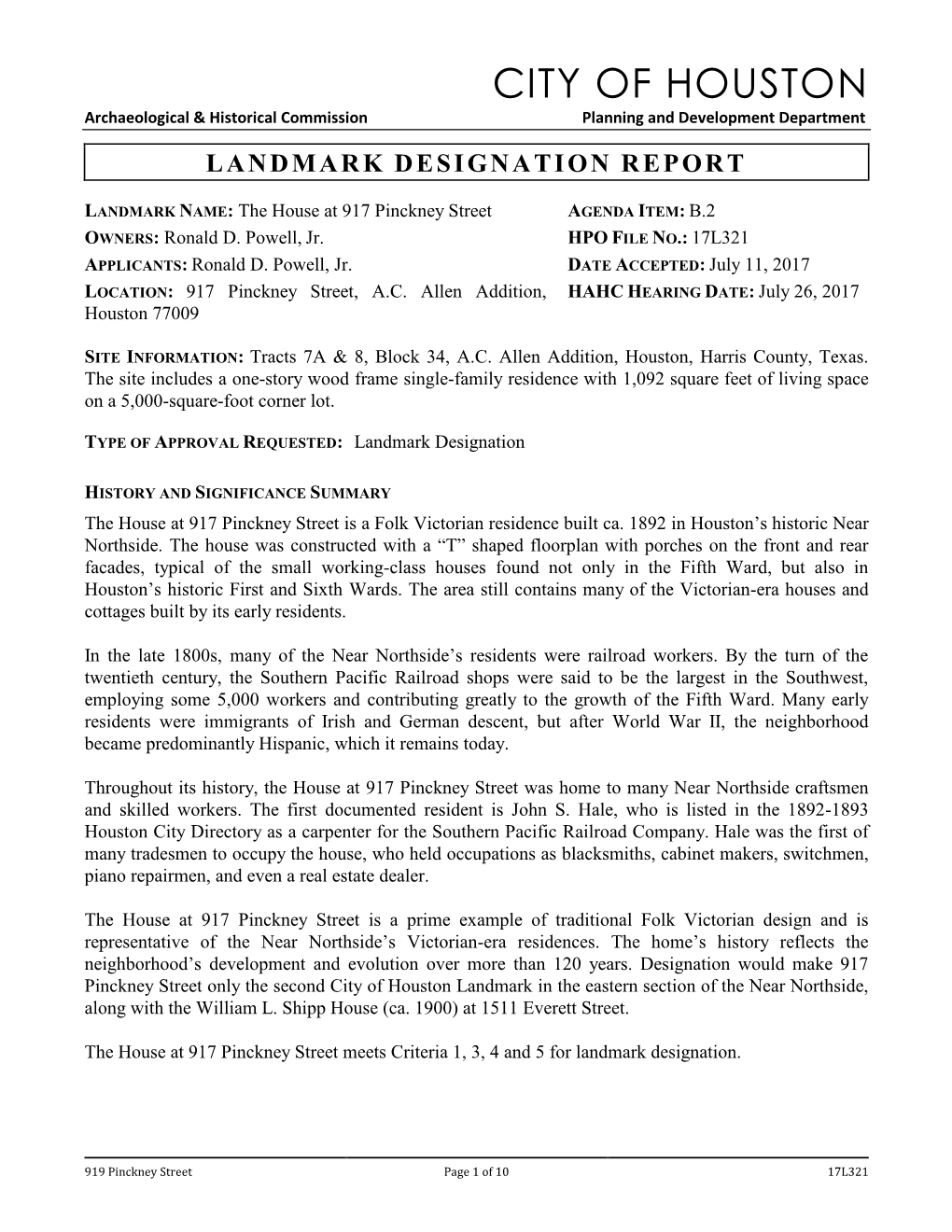 Landmark Designation Report