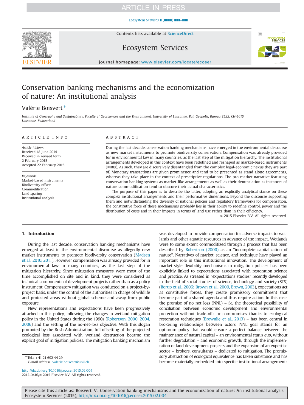 Conservation Banking Mechanisms and the Economization of Nature: an Institutional Analysis