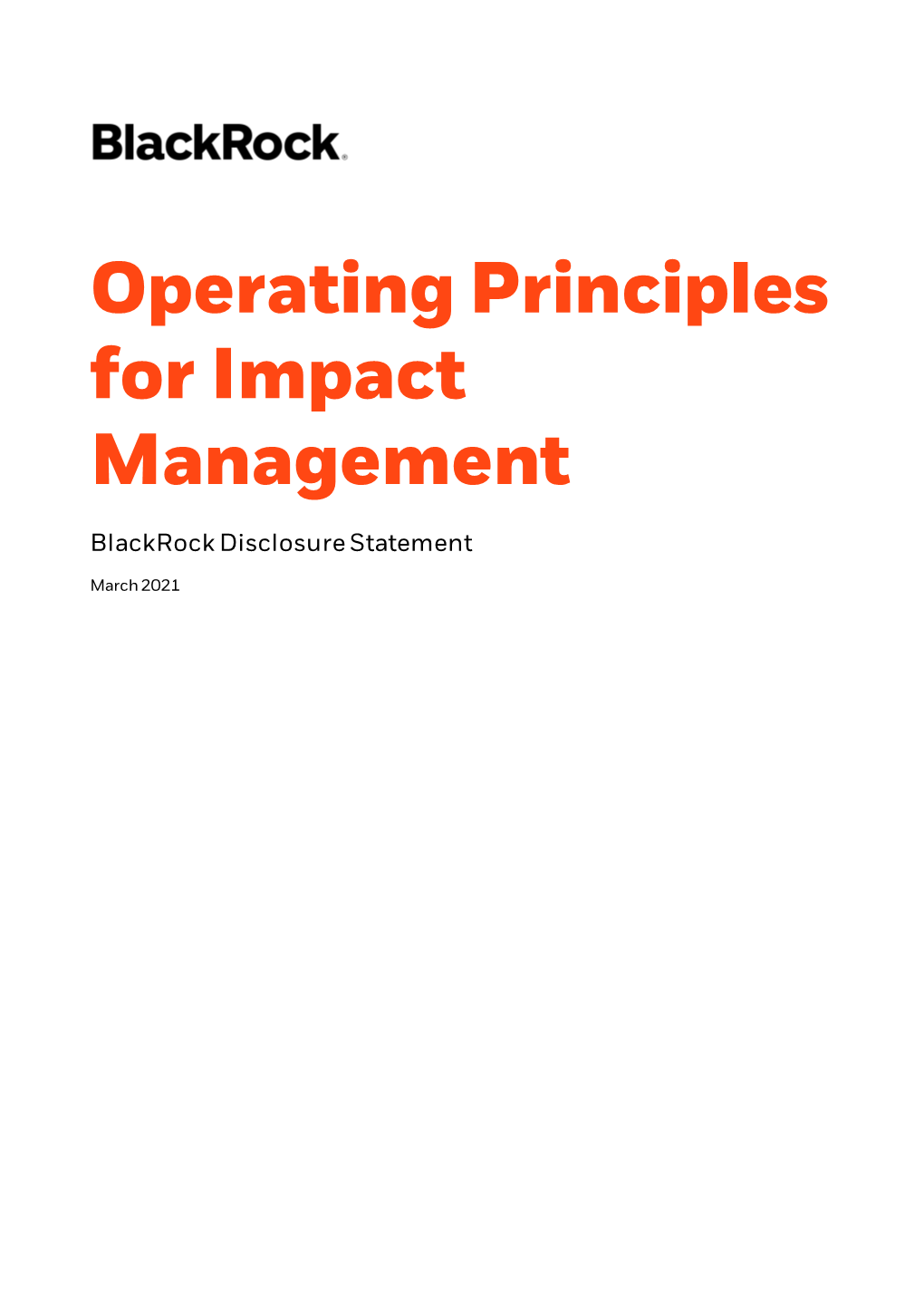Operating Principles for Impact Management Disclosures