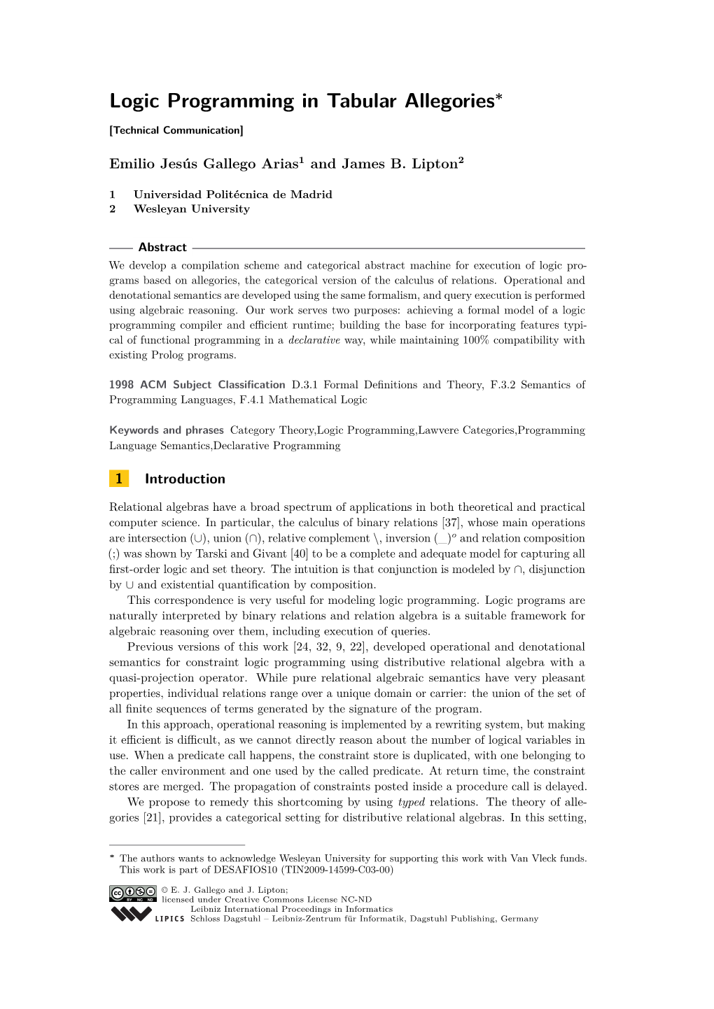 Logic Programming in Tabular Allegories∗