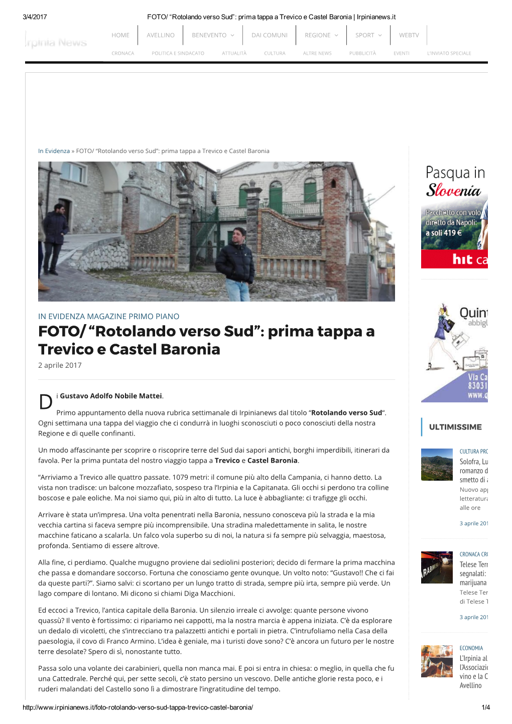 Rotolando Verso Sud”: Prima Tappa a Trevico E Castel Baronia | Irpinianews.It