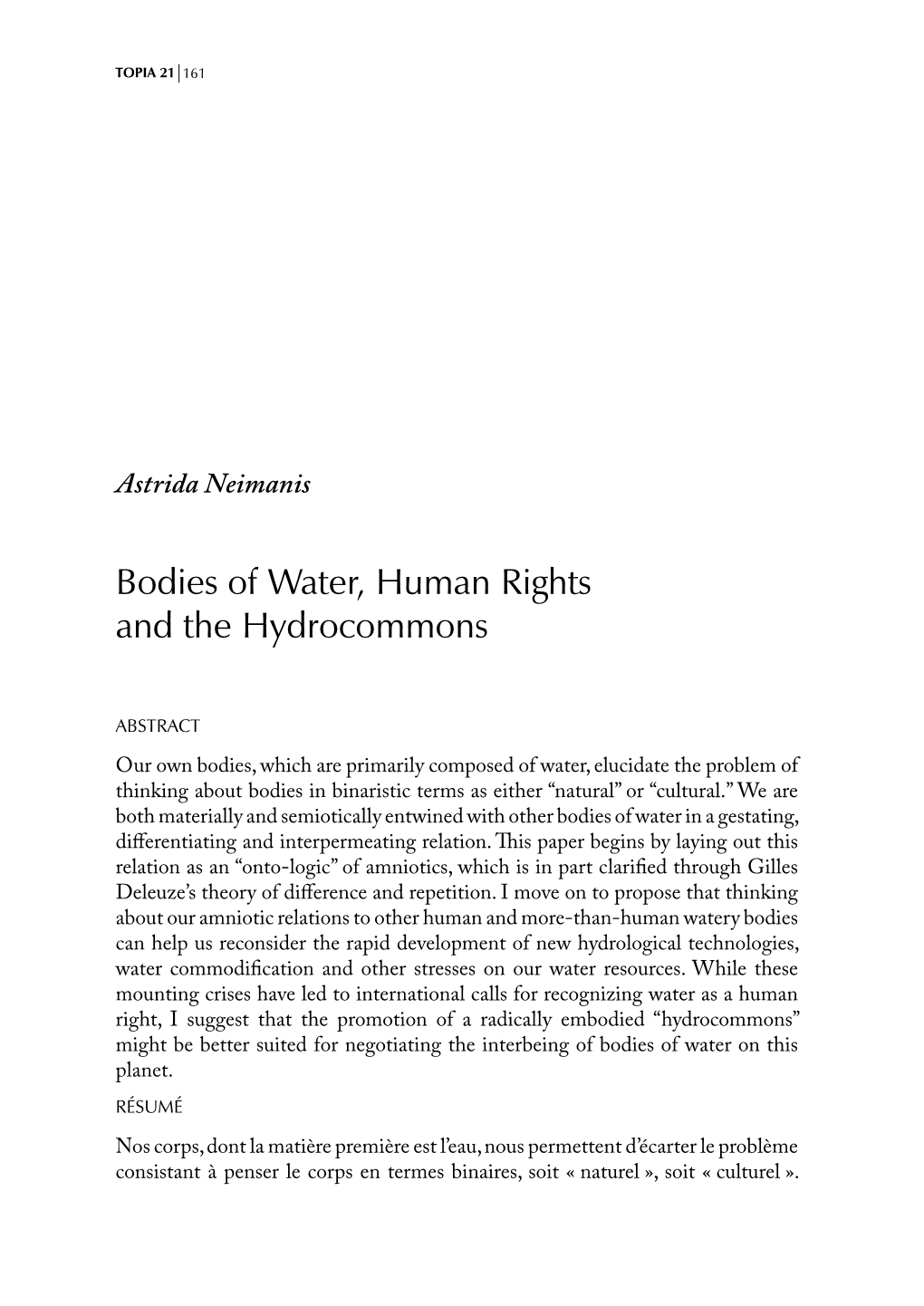 Bodies of Water, Human Rights and the Hydrocommons