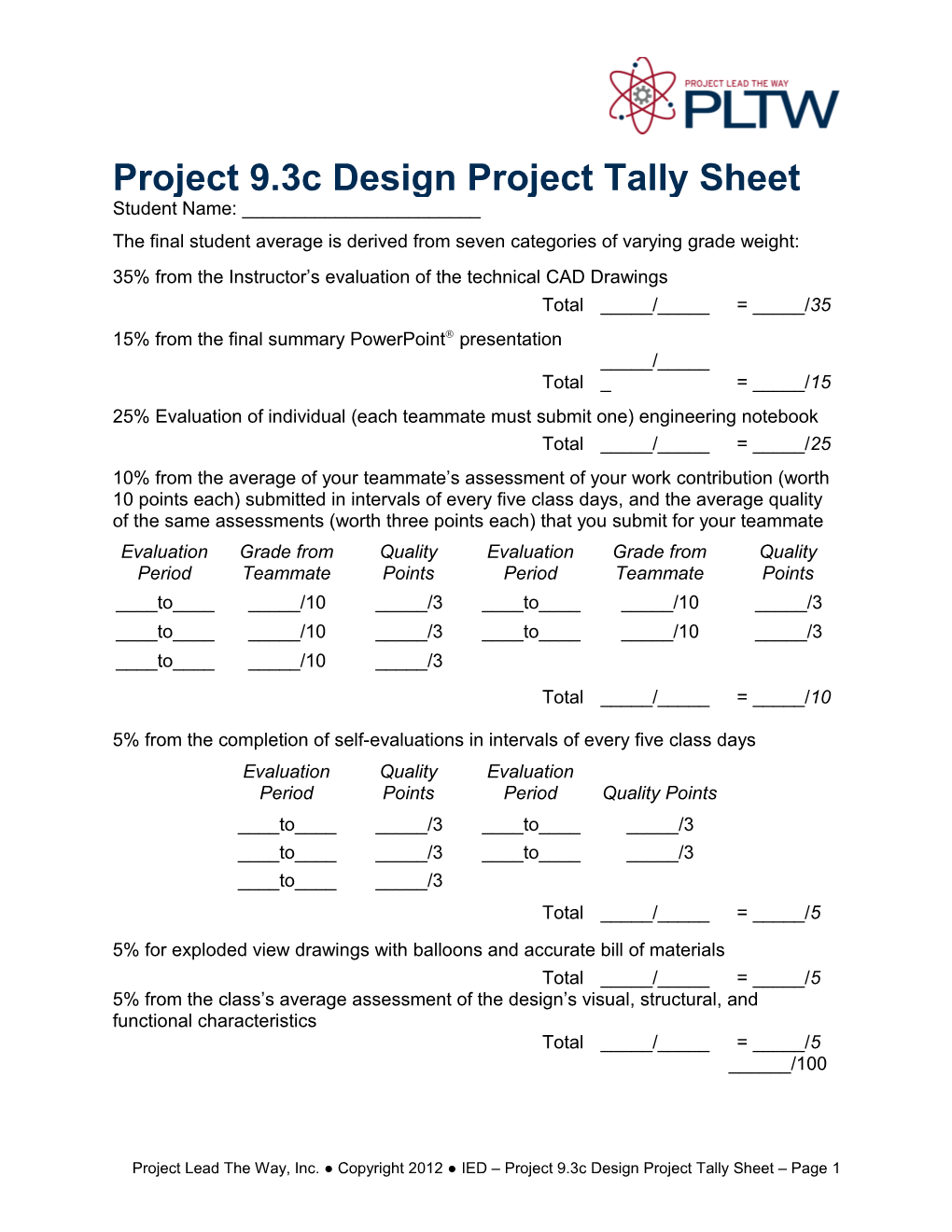 Project 9.3C Design Project Tally Sheet