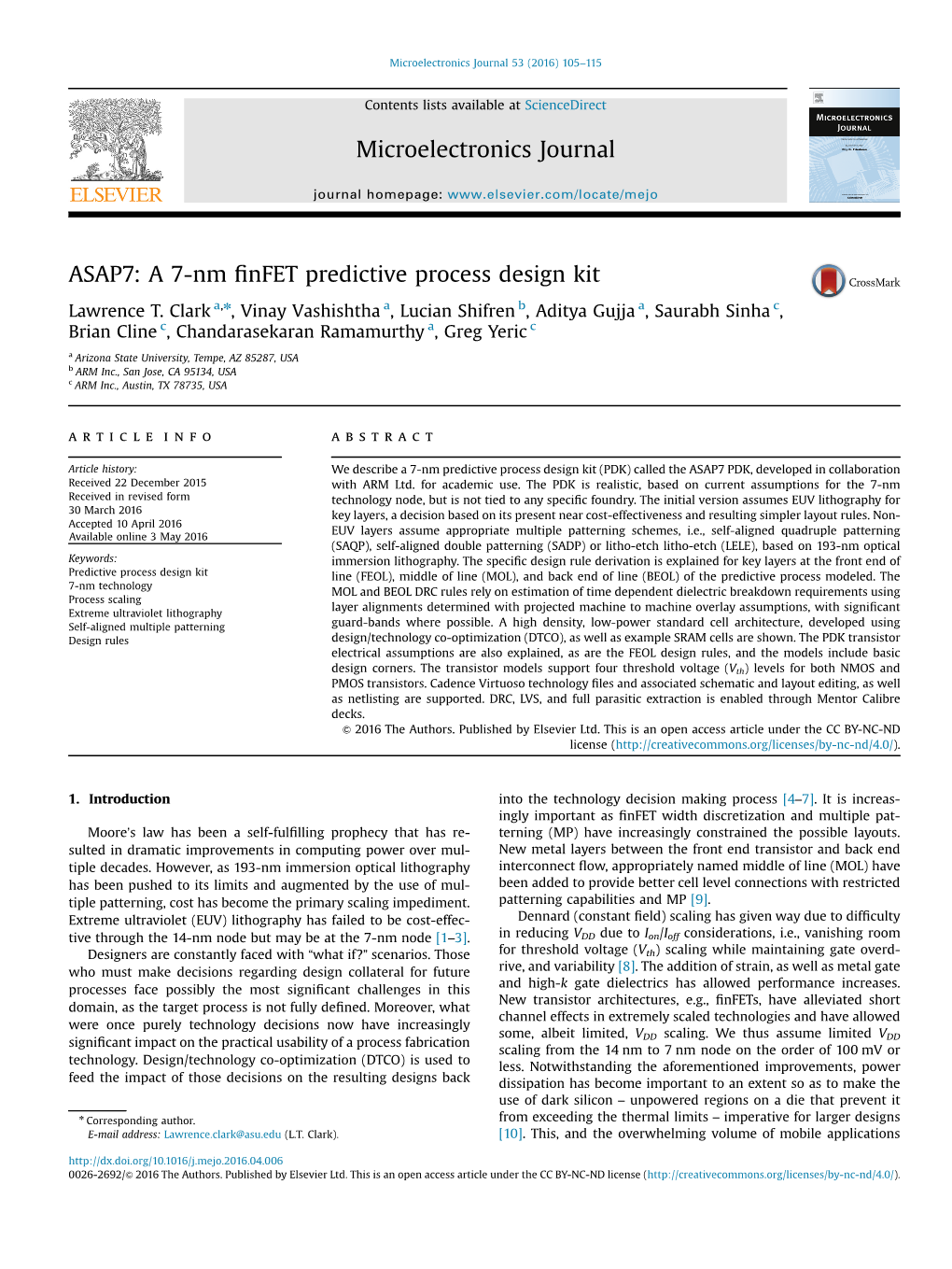 ASAP7 a 7-Nm Finfet Predictive Process Design