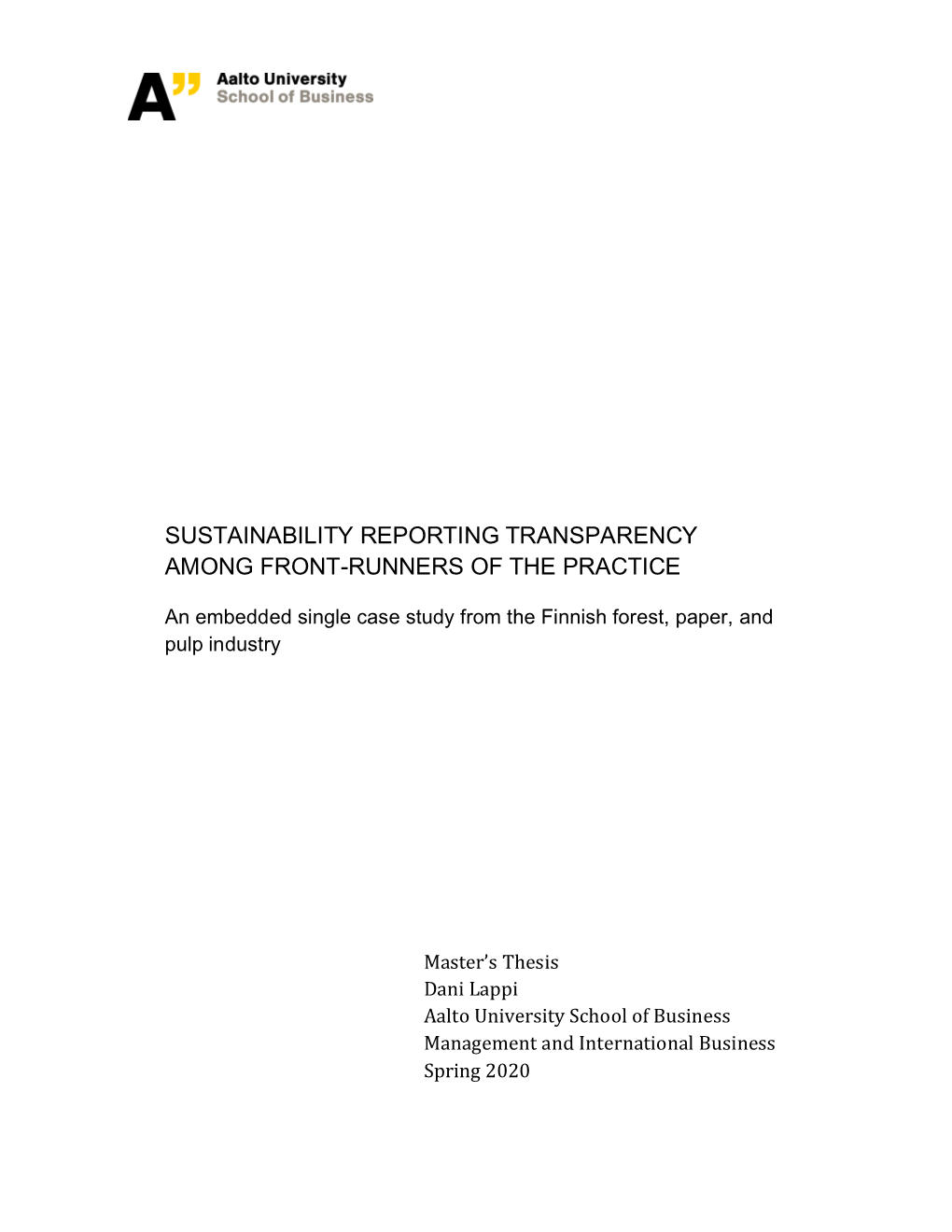 Sustainability Reporting Transparency Among Front-Runners of the Practice