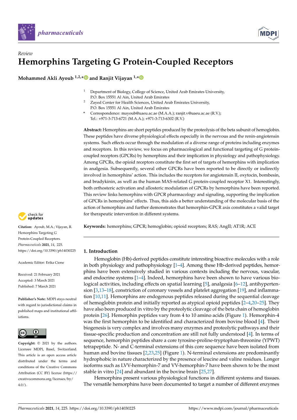 Hemorphins Targeting G Protein-Coupled Receptors