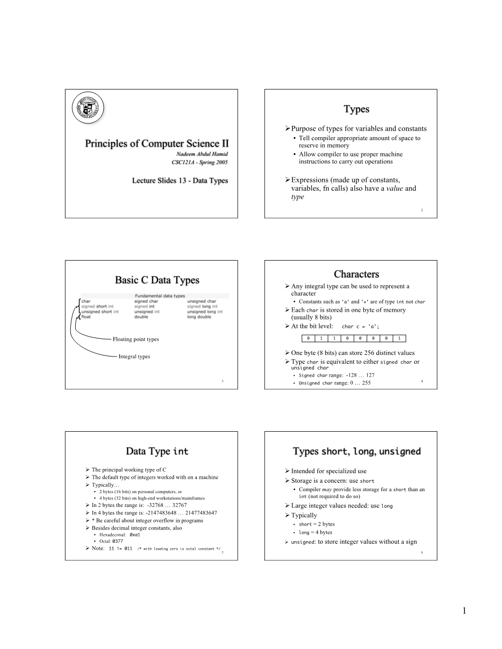 Principles of Computer Science II Types Basic C Data Types