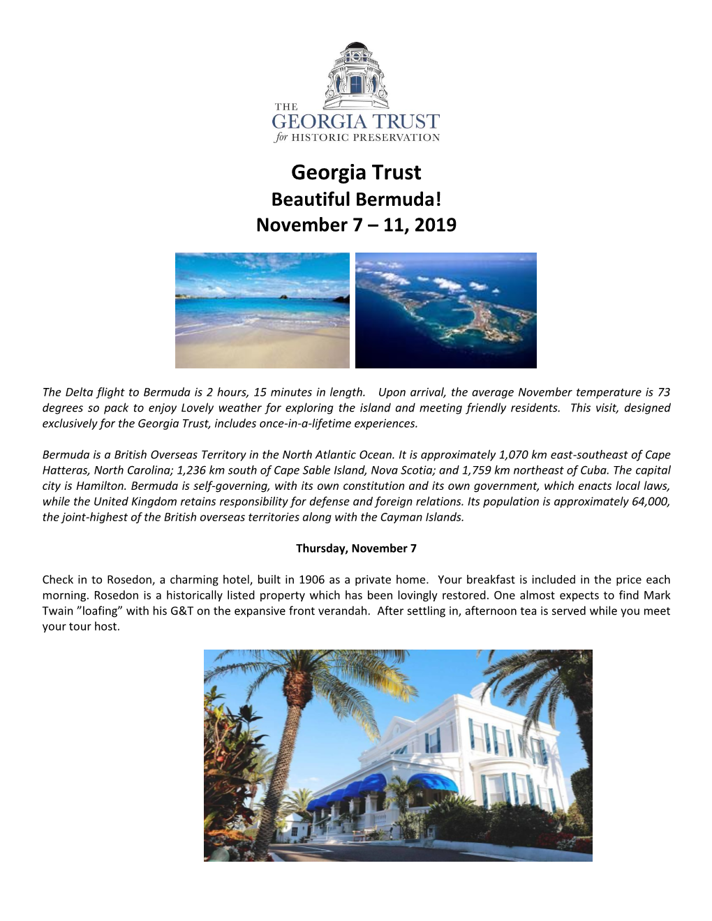 Georgia Trust Beautiful Bermuda! November 7 – 11, 2019