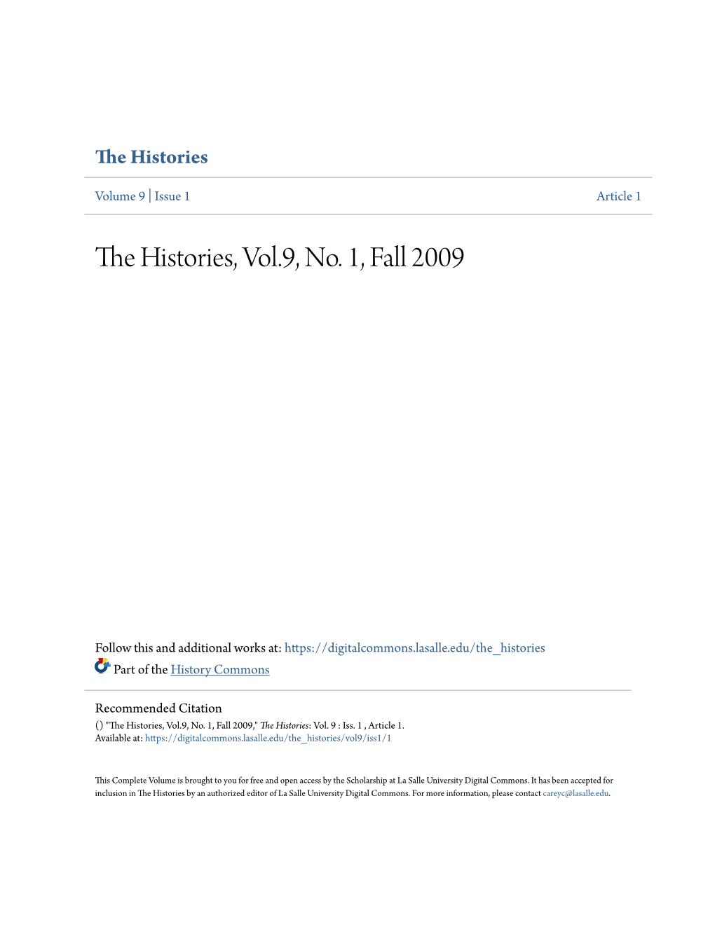 The Histories, Vol.9, No. 1, Fall 2009