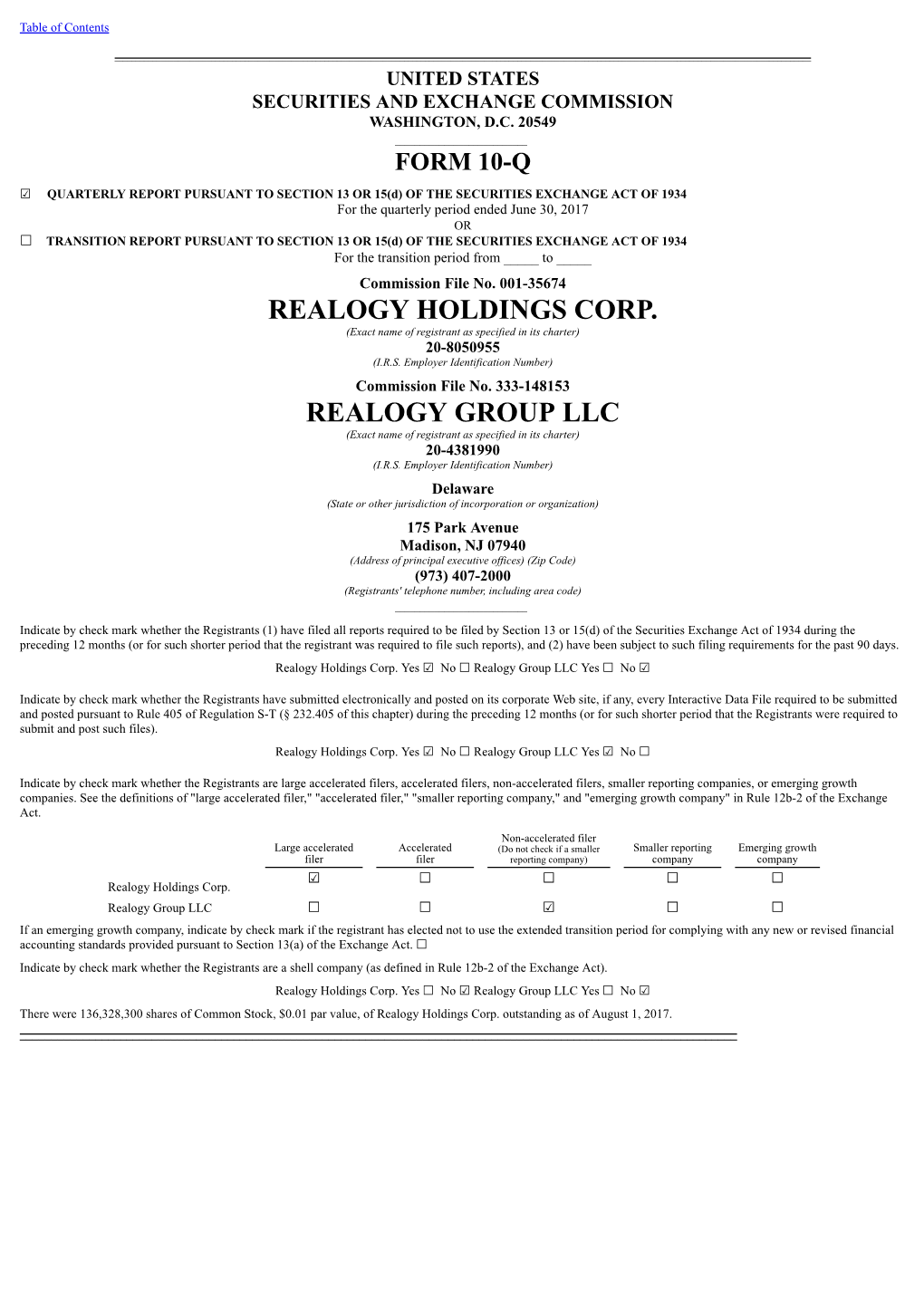 Realogy Holdings Corp. Realogy Group