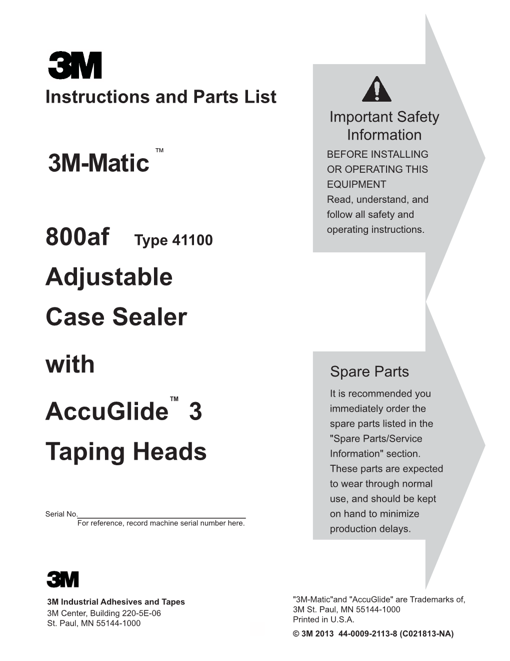 3M 800Af Case Sealer Instructions and Parts Lists