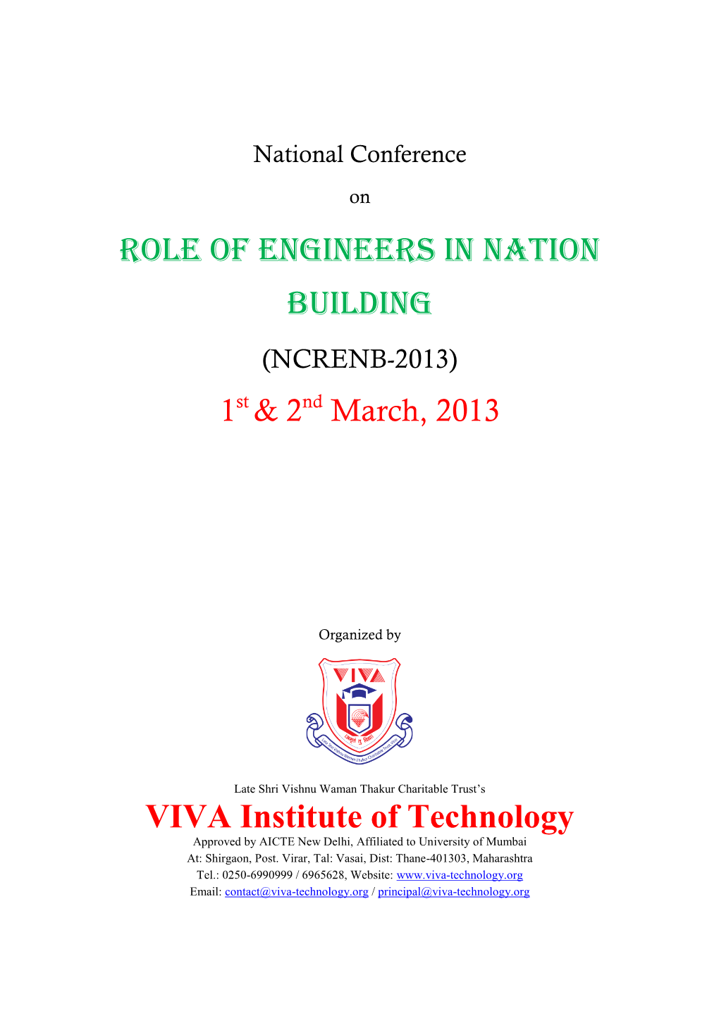 Role of Engineers in Nation Building VIVA Institute of Technology
