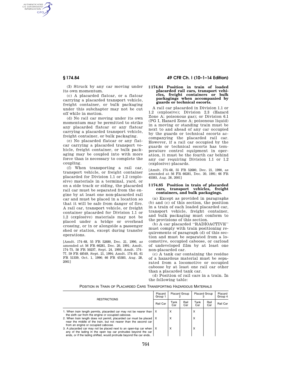 49 CFR Ch. I (10–1–14 Edition) § 174.84