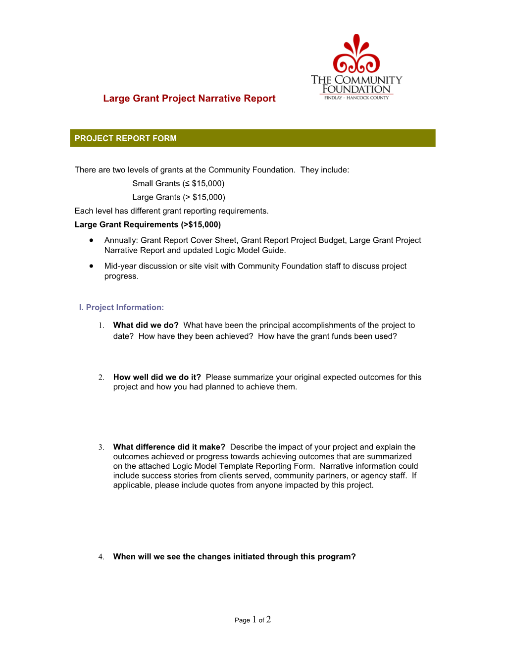 Grant Report Project Narrative Report