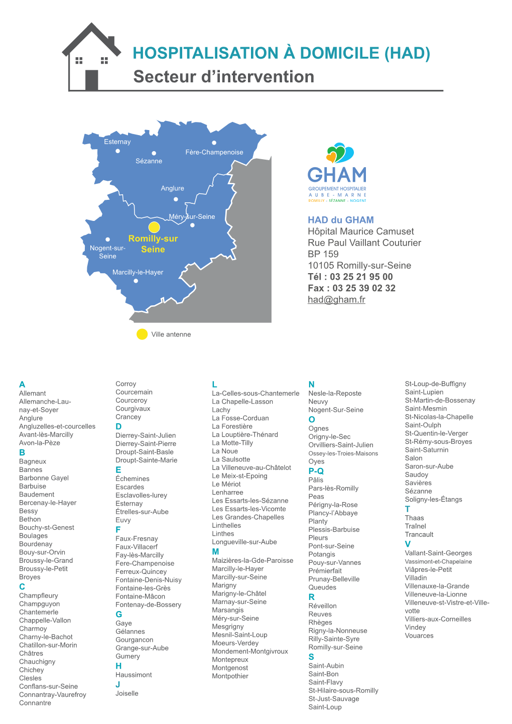 HOSPITALISATION À DOMICILE (HAD) Secteur D’Intervention